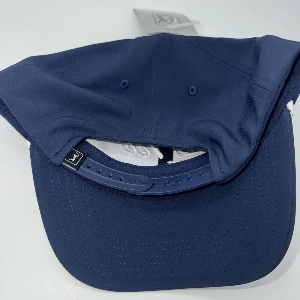NEW PGA Tour It's Tee Time Script SnapBack Golf Hat Cap Blue Moisture‎ Wicking